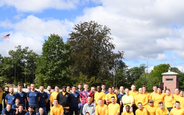 French, American submariners play soccer during FNS Améthyste port visit in Groton