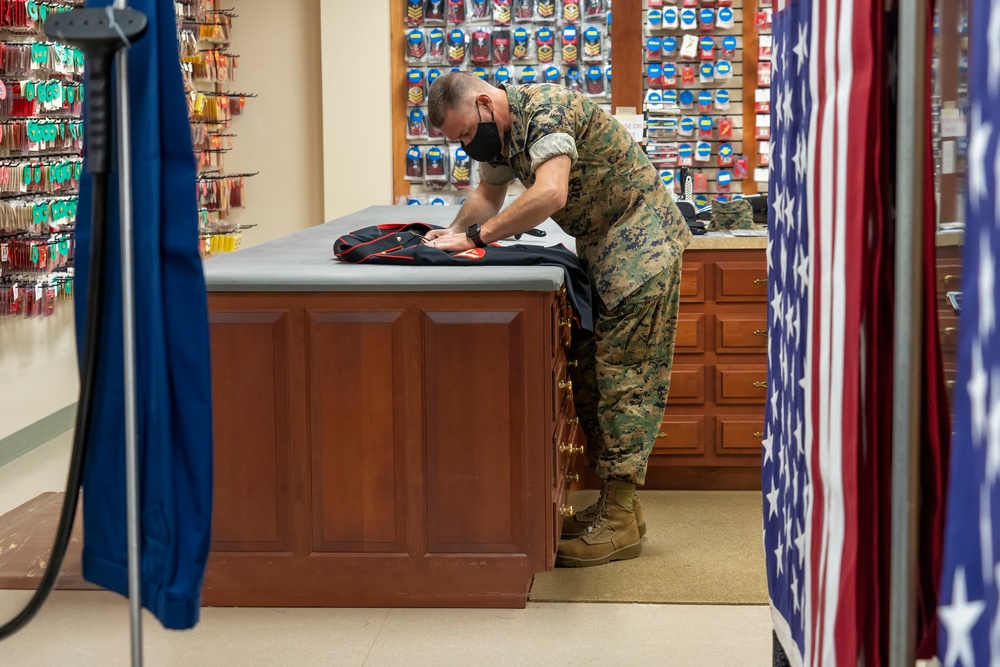 Uniforms prepared for fallen Marines at Air Force Mortuary Affairs Operations