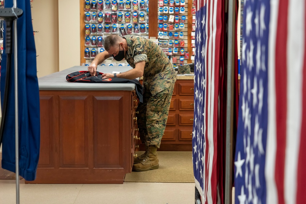 Uniforms prepared for fallen Marines at Air Force Mortuary Affairs Operations