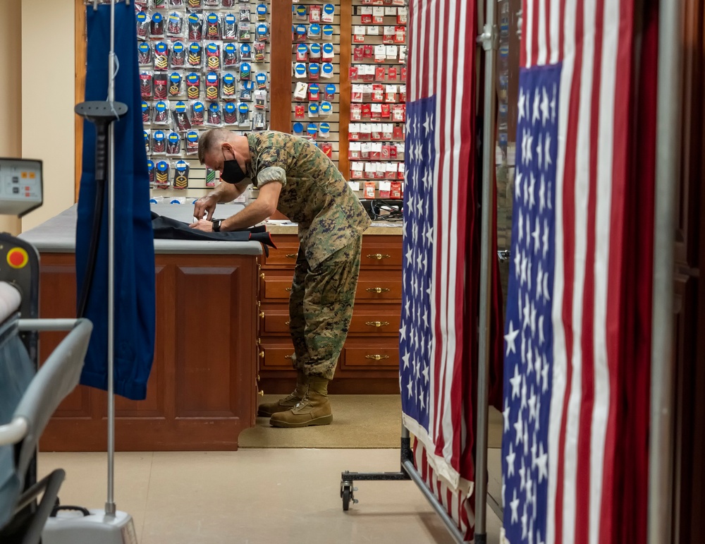 Uniforms prepared for fallen Marines at Air Force Mortuary Affairs Operations