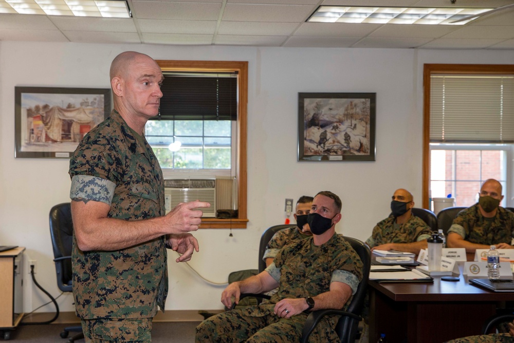 Top enlisted Marine speaks to senior enlisted Marines in Quantico