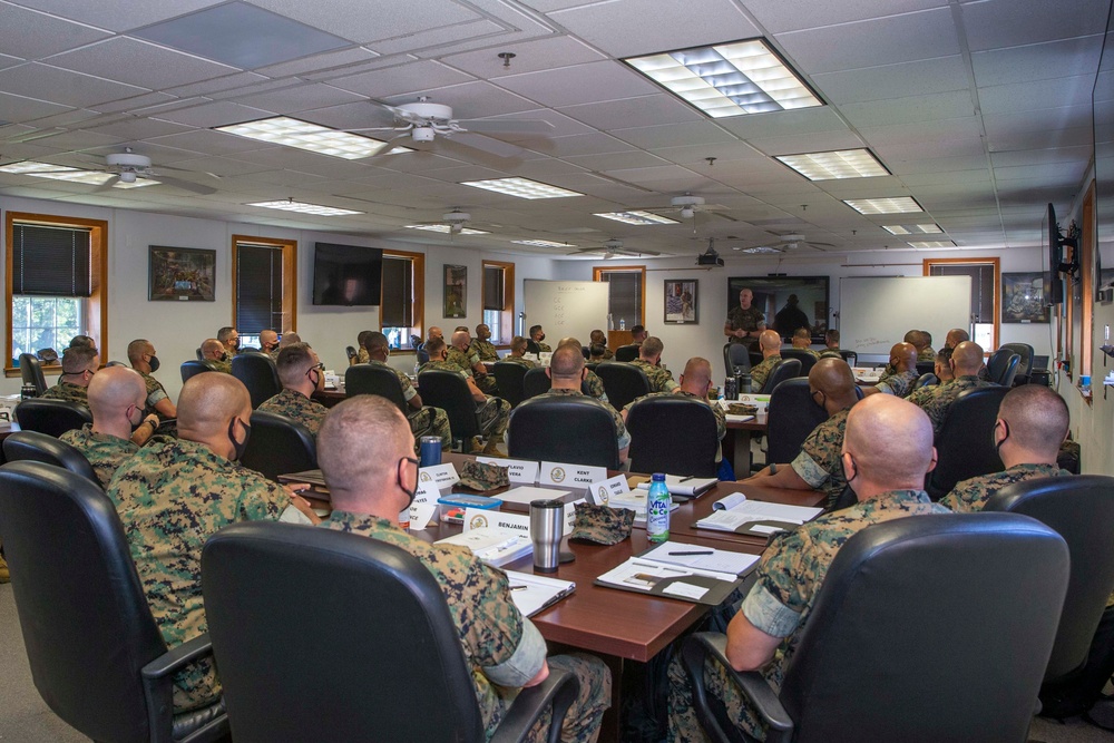 Top enlisted Marine speaks to senior enlisted Marines in Quantico