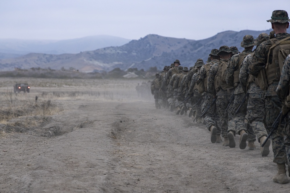 U.S. Marines with MACS-1 conduct a hike on MCB Camp Pendleton