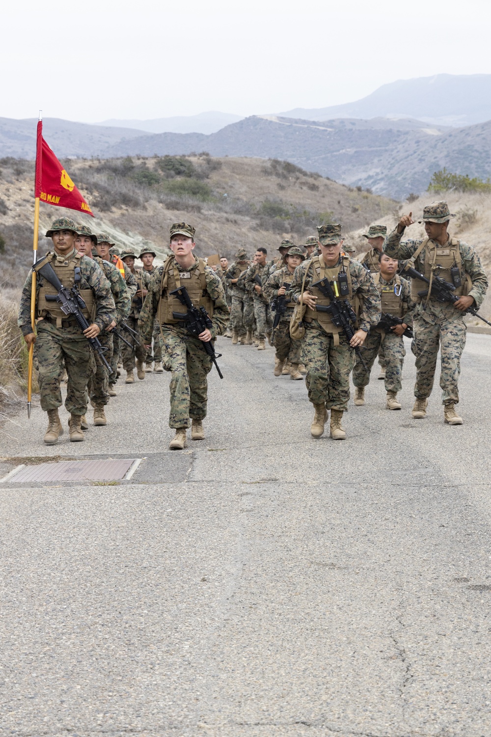 U.S. Marines with MACS-1 conduct a hike on MCB Camp Pendleton