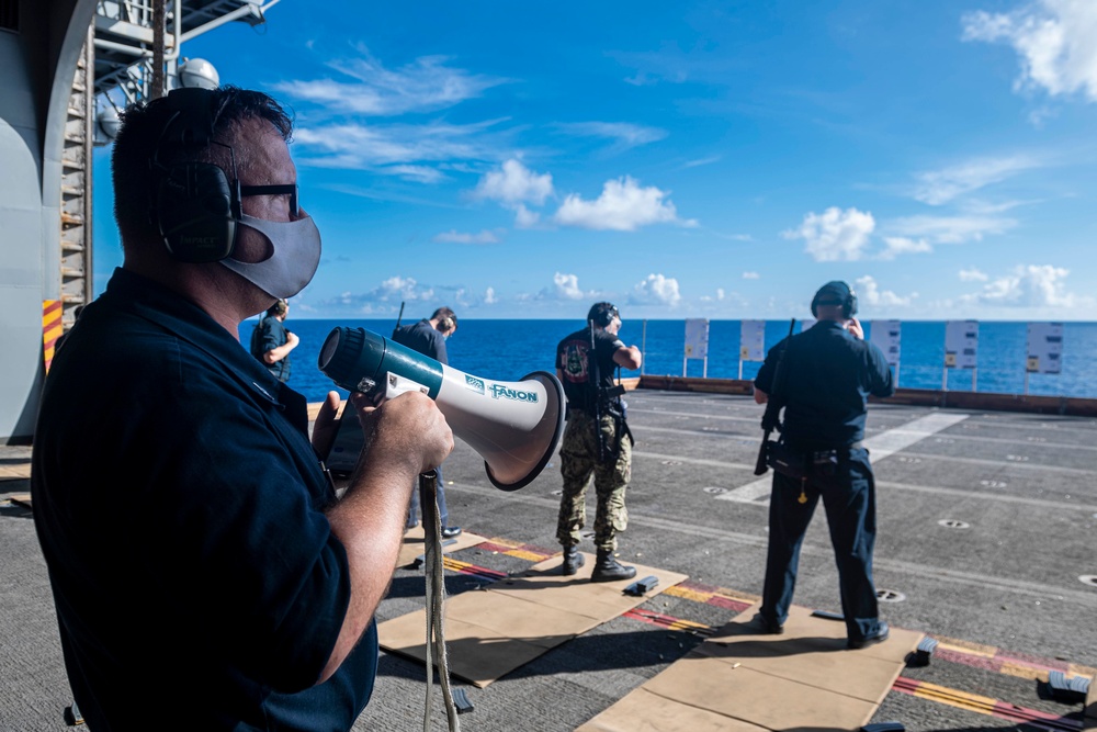 Sailors assigned to the forward deployed amphibious assault ship USS America participate in a fueling-at-sea.