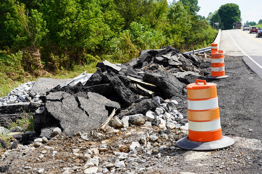 Rubble From Damaged Road in Dickson County