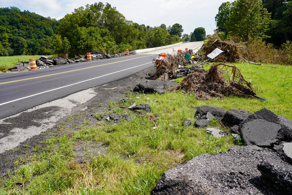 Debris Beside Repaired Road in Dickson County