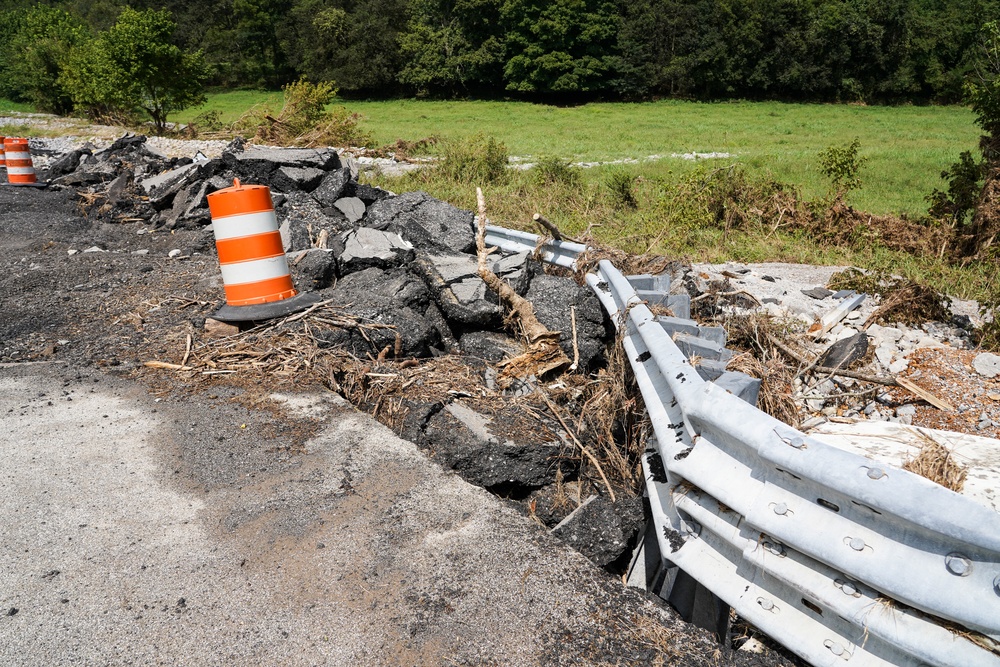 Damaged Road and Guard Rail on Dickson County Bridge