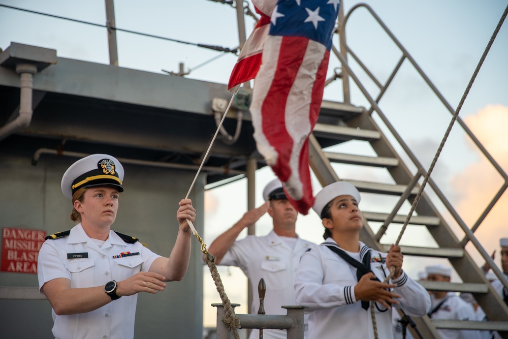 U.S. Marines, Sailors aboard USS Pearl Harbor honor fallen Sailor with memorial