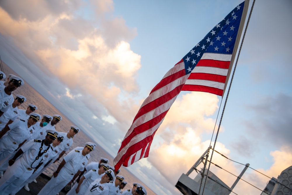 U.S. Marines, Sailors aboard USS Pearl Harbor honor fallen Sailor with memorial