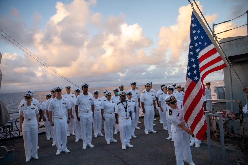 U.S. Marines, Sailors aboard USS Pearl Harbor honor fallen Sailor with memorial