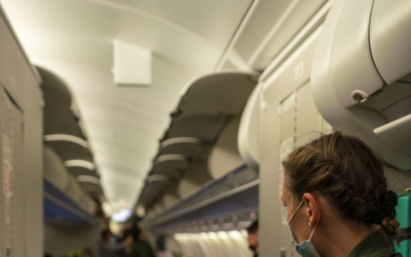 Evacuees depart NAVSTA Rota for the United States