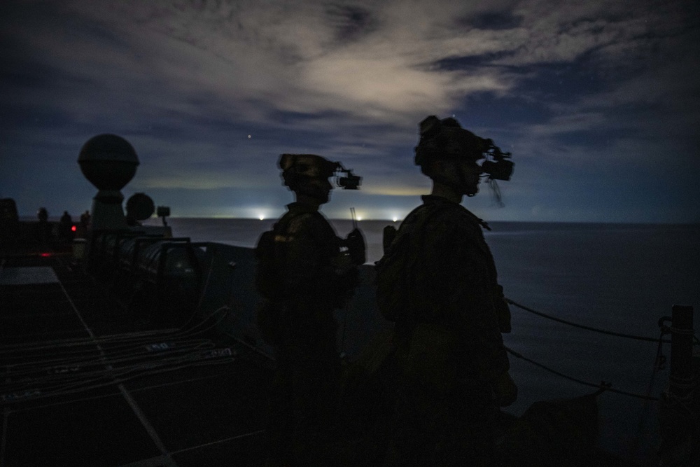 USS Portland, 11th MEU transit Pacific at night