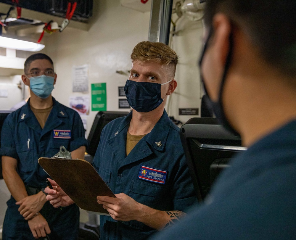 Sailors aboard the USS Barry conduct Stretcher Bearer Training