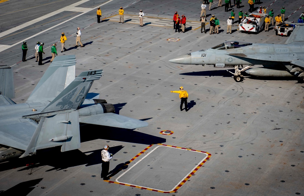 GHWB Sailor Directs Aircraft on the Flight Deck