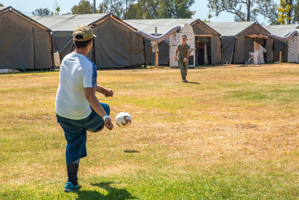 Marines interact with Afghanistan Evacuees at NAVSTA Rota