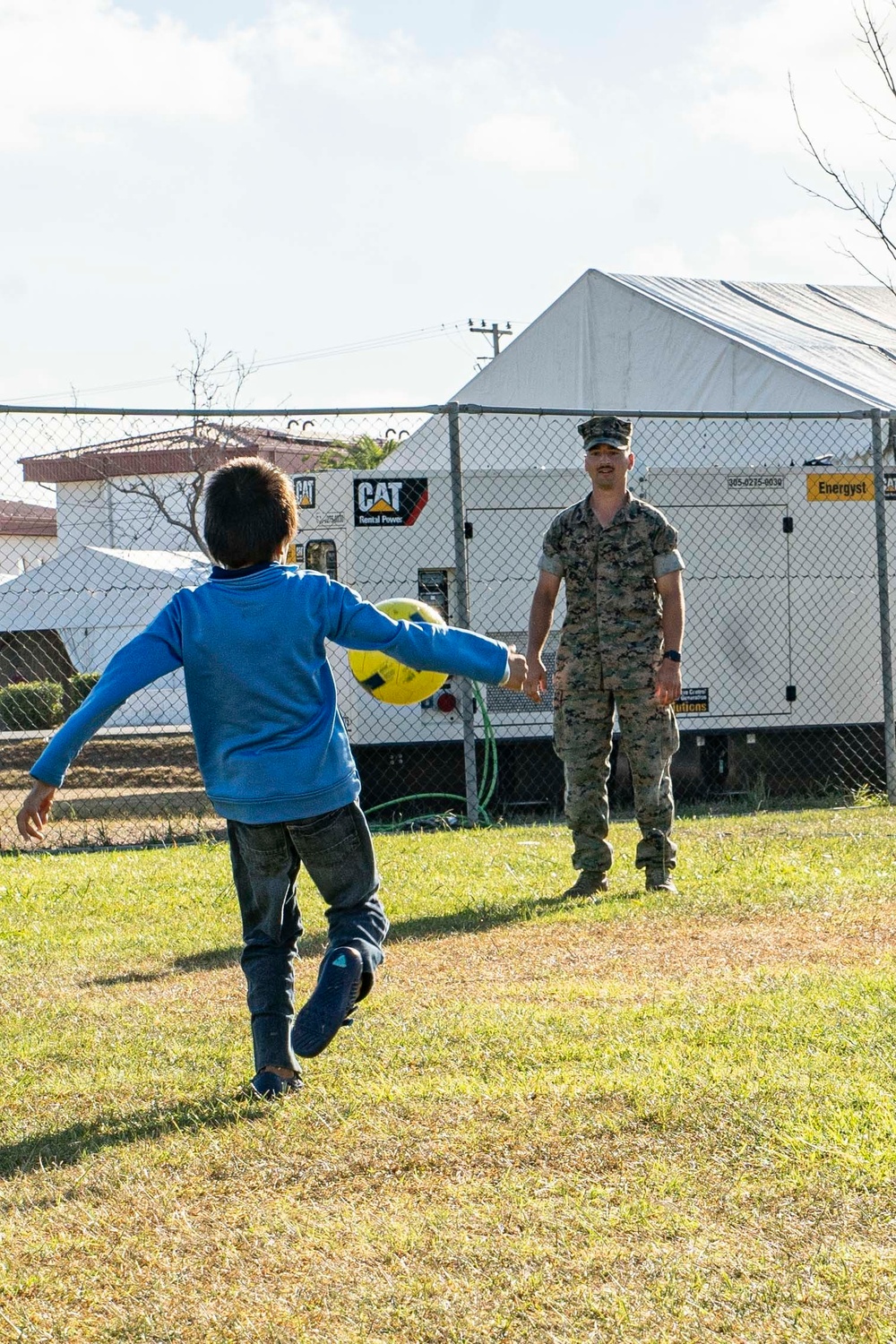 Marines interact with Afghanistan Evacuees at NAVSTA Rota