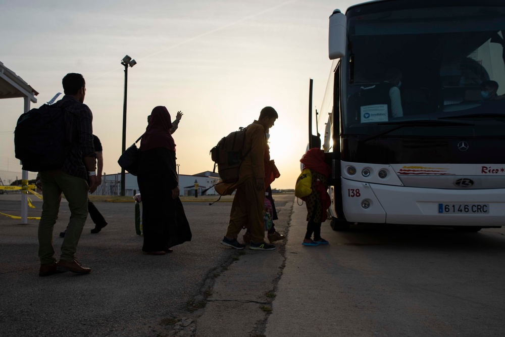 Afghan Evacuees Depart U.S. Naval Station Rota