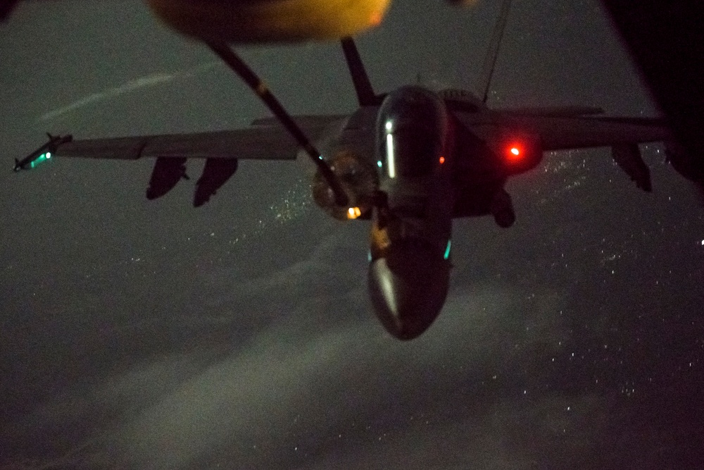 F/A-18 Hornet night refueling in support of non-combatant evacuation