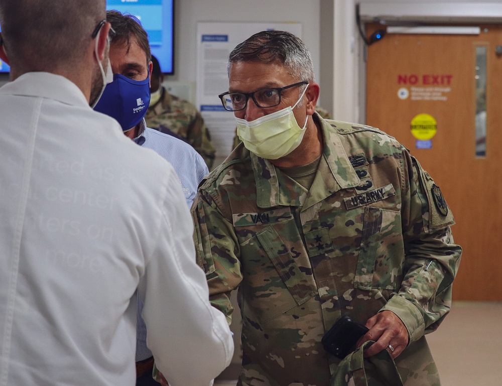 U.S. Army Major General Jeffrey P. Van visits with Southeast Health Hospital staff Leadership