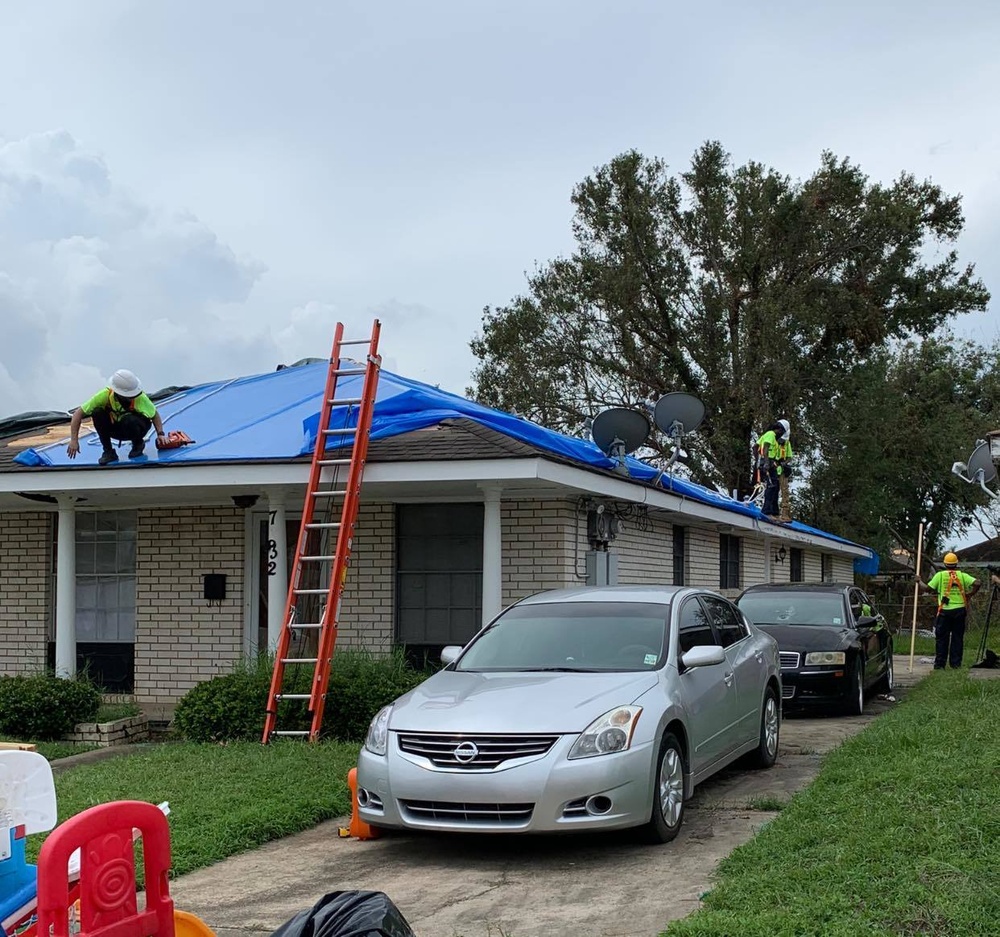 First Blue Roof Installation