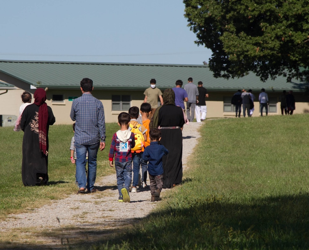 Evacuees on Camp Atterbury