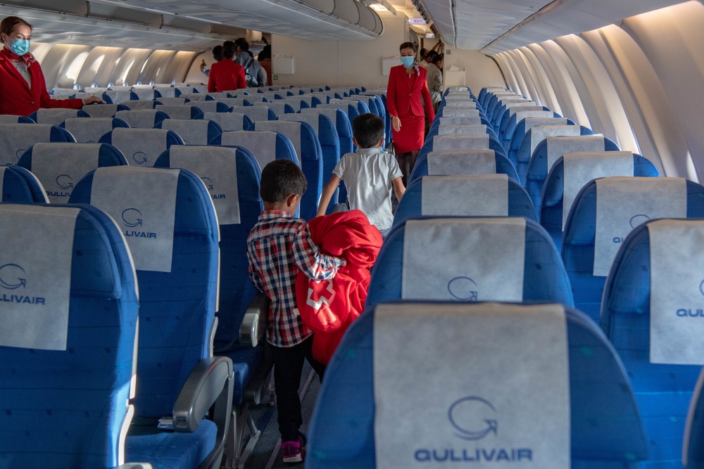 Evacuees from Afghanistan Depart NAVSTA Rota for the U.S.