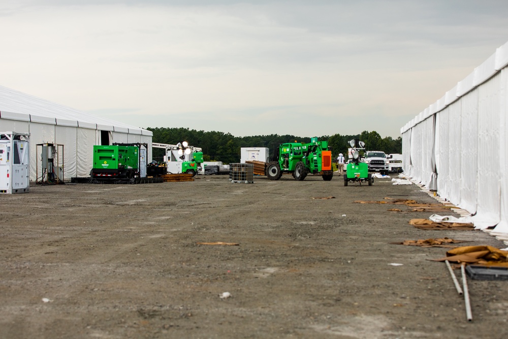 Contract Workers Continue Construction on New Residential Buildings at Fort Pickett, Virginia.