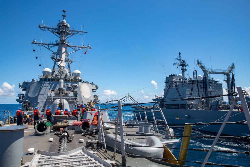 USS Barry conducts a Replenishment-at-sea with the JS Tokiwa (AOE 423)