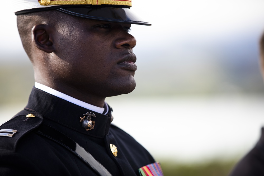 The U.S. Marine Corps Silent Drill Platoon rehearses aboard Marine Corps Base Hawaii