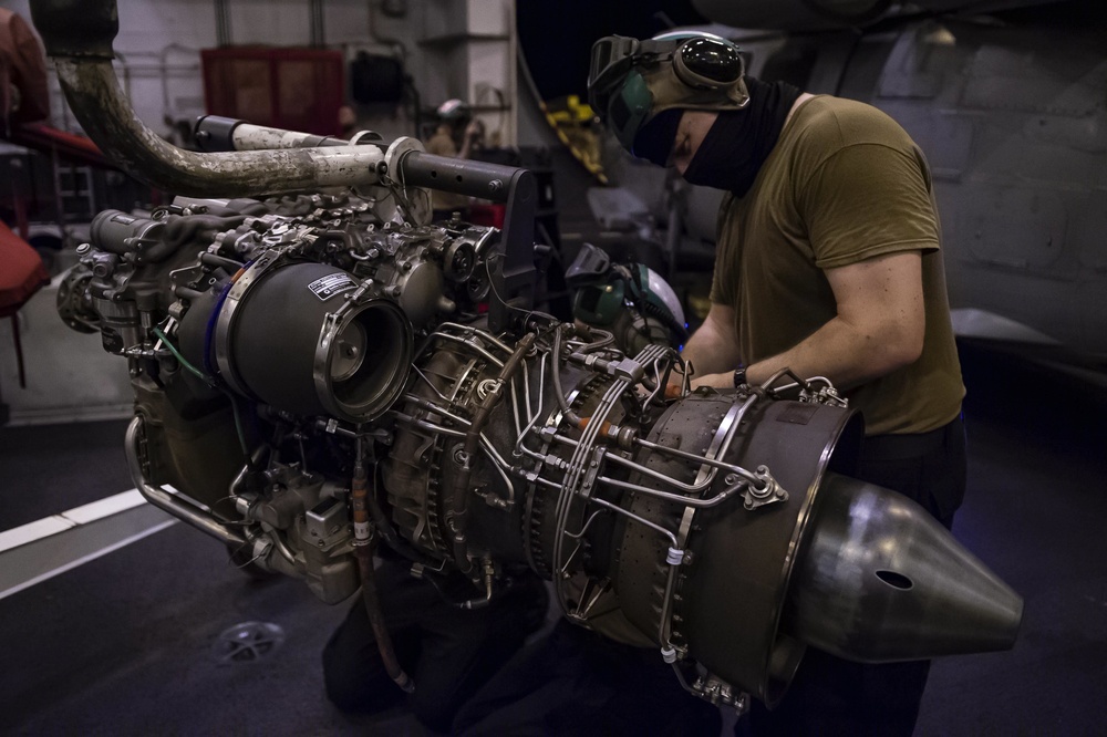 Helicopter Sea Combat Squadron (HSC) 4 Installs Helicopter Engine