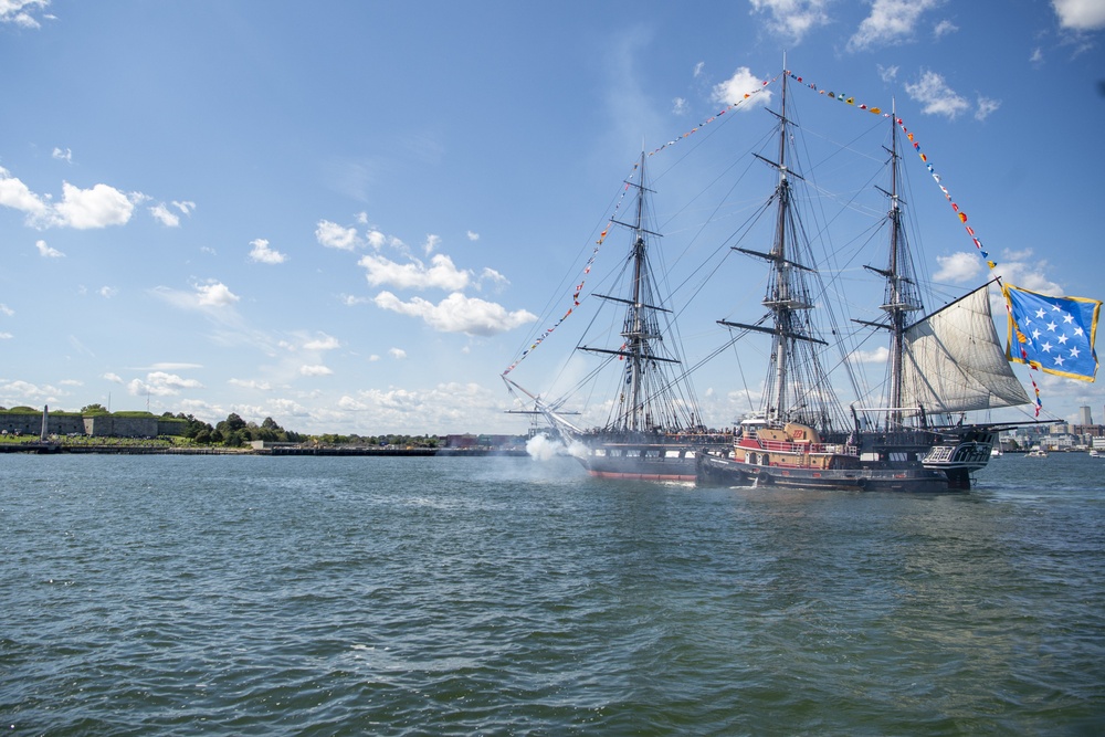 USS Constitution fires a saluting battery