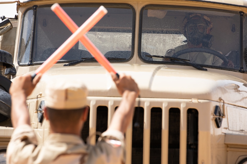 U.S. Army Soldiers partner with Jordanian and Egyptian CBRN specialists to execute the stages of decontamination