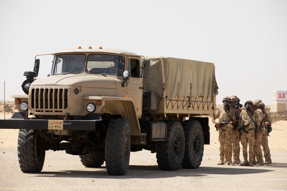 U.S. Army Soldiers partner with Jordanian and Egyptian CBRN specialists to execute the stages of decontamination