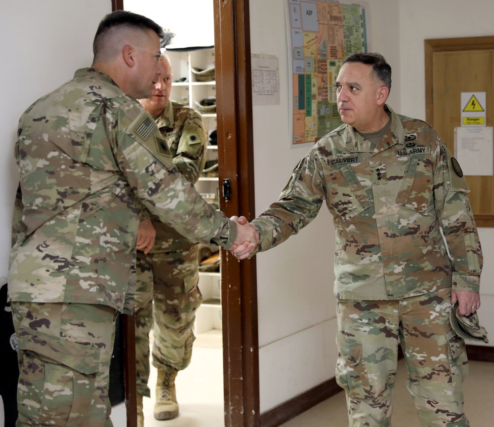 Lt. Gen. Paul Calvert visits Task Force Phoenix at Camp Buehring