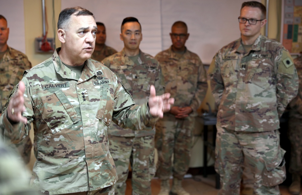 Lt. Gen. Paul Calvert visits Task Force Phoenix at Camp Buehring