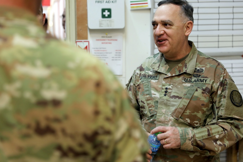 Lt. Gen. Paul Calvert visits Task Force Phoenix at Camp Buehring