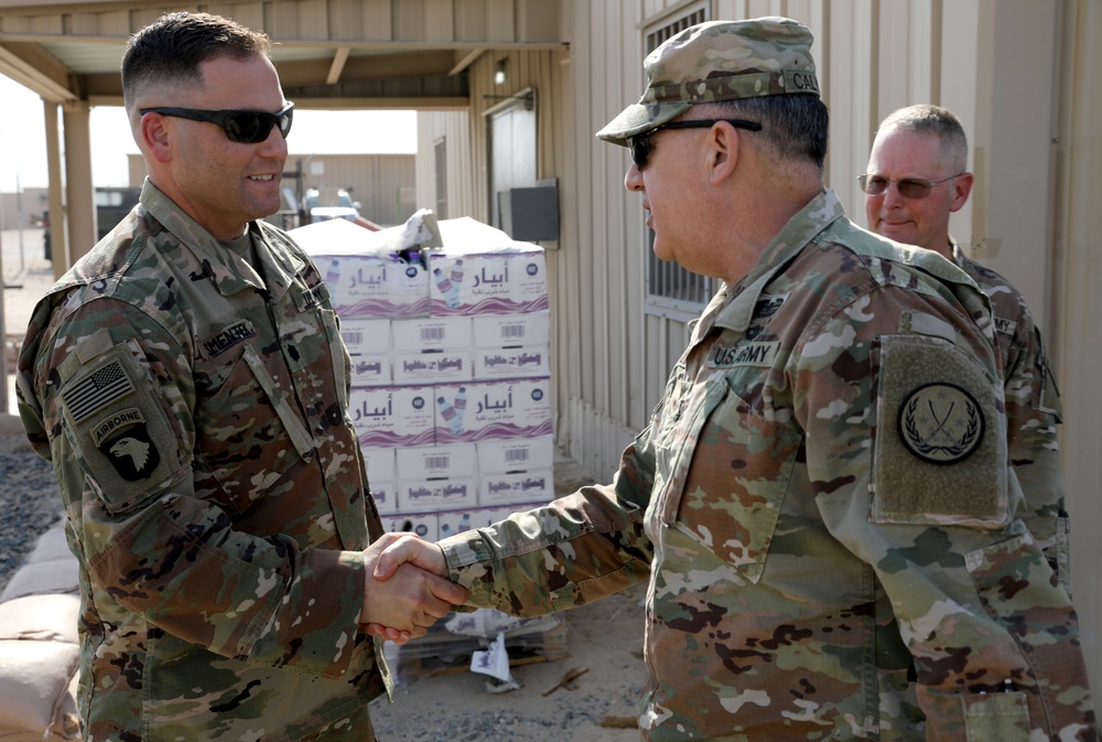 Lt. Gen. Paul Calvert visits Task Force Phoenix at Camp Buehring