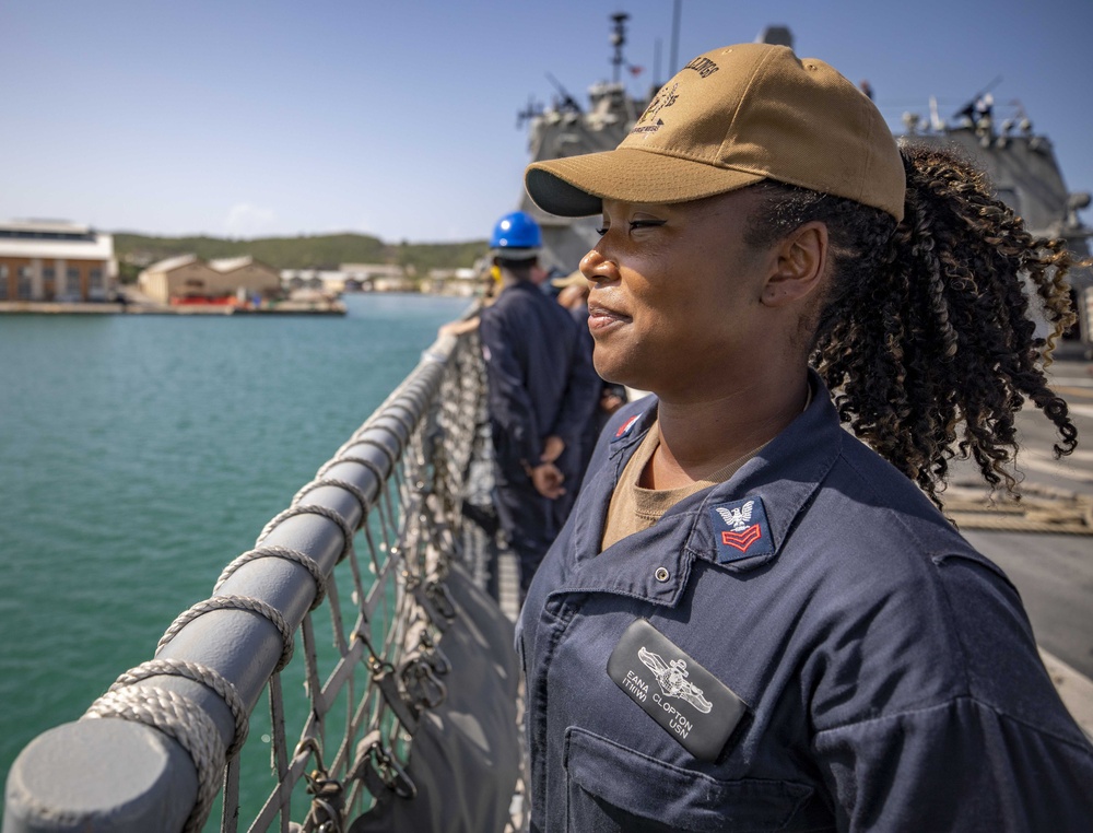 USS Billings Sailor Mans the Rails During Sea and Anchor Detail