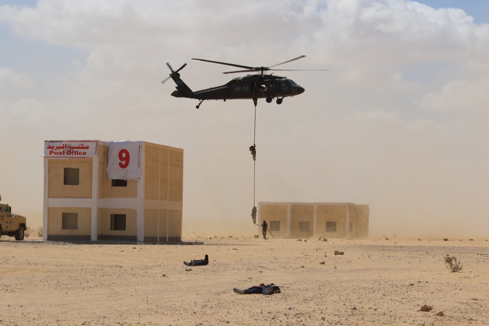 Military Operations in Urban Terrain (MOUT/rehearsal)- U.S., Egyptian and multinational partners rehearse combined arms scenarios during Bright Star 21