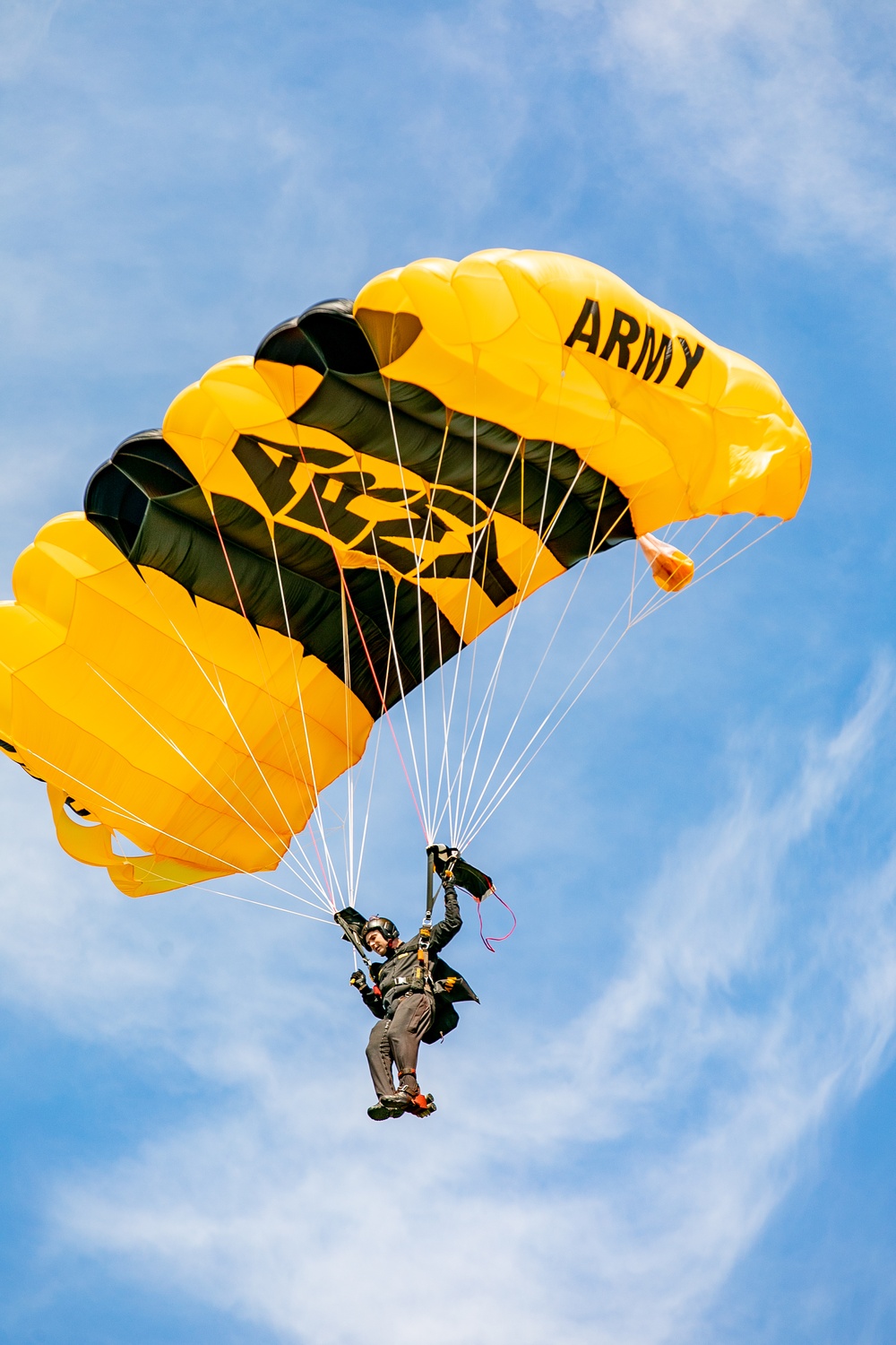 US Army Parachute Team Soldier makes jump into the Cleveland Airshow