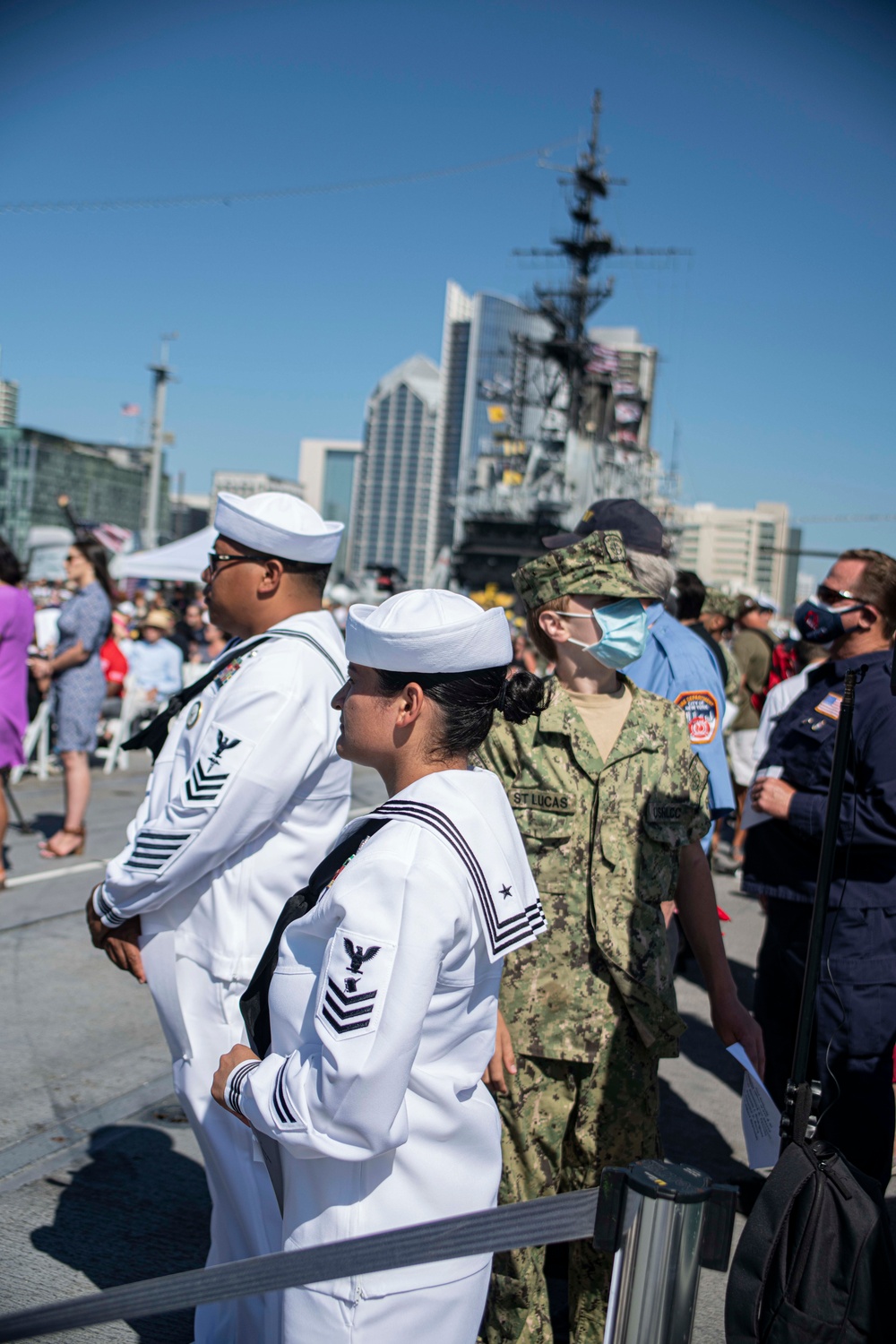 New Navy Reserve Chief Selects conduct &quot;Old Glory&quot; at 9/11 Memorial on USS Midway.