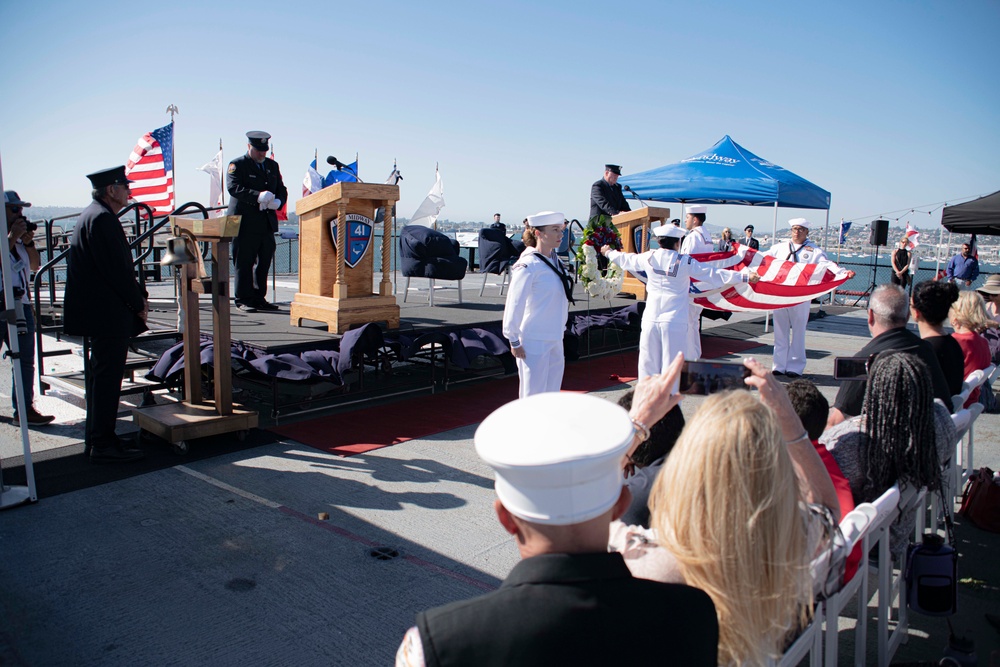 New Navy Reserve Chief Selects conduct &quot;Old Glory&quot; at 9/11 Memorial on USS Midway.