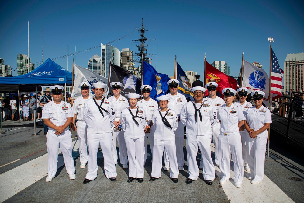 New Navy Reserve Chief Selects conduct &quot;Old Glory&quot; at 9/11 Memorial on USS Midway.