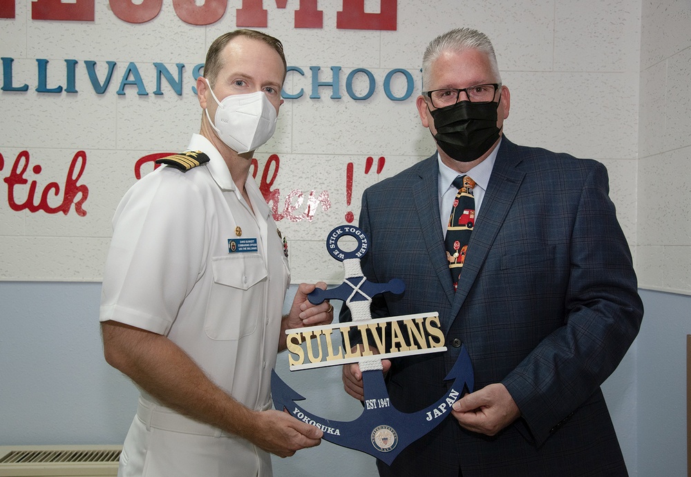 USS The Sullivans and the Sullivans Elementary School hold gift exchange