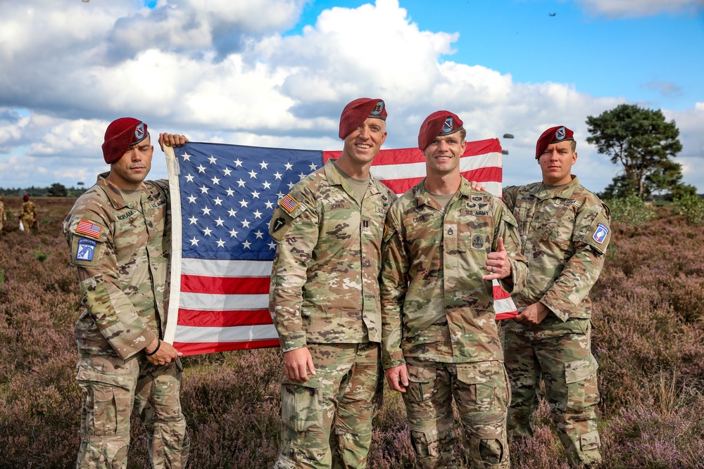 Soldier reenlists on drop zone in the Netherlands during NATO's largest technical Airborne exercise
