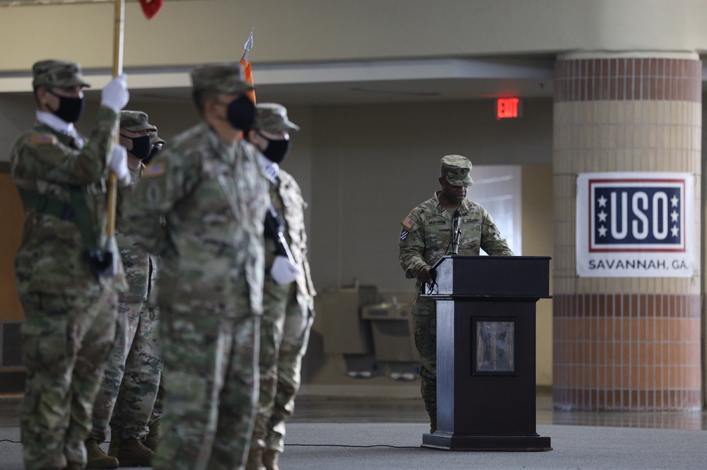 The Work Horse Battalion say goodbye to their senior enlisted advisor during their relinquishment of responsibility ceremony.