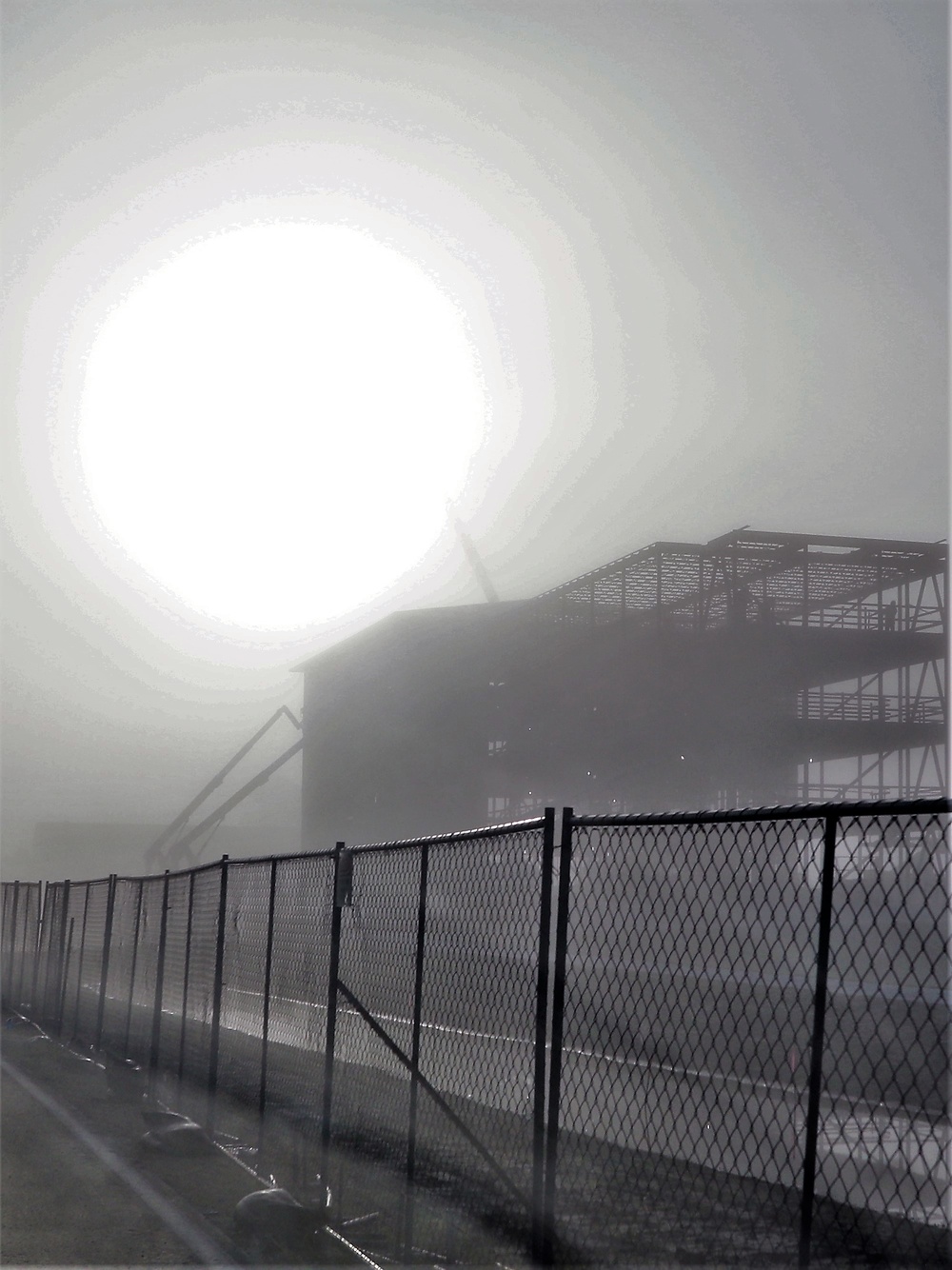 Foggy morning of barracks construction at Fort McCoy