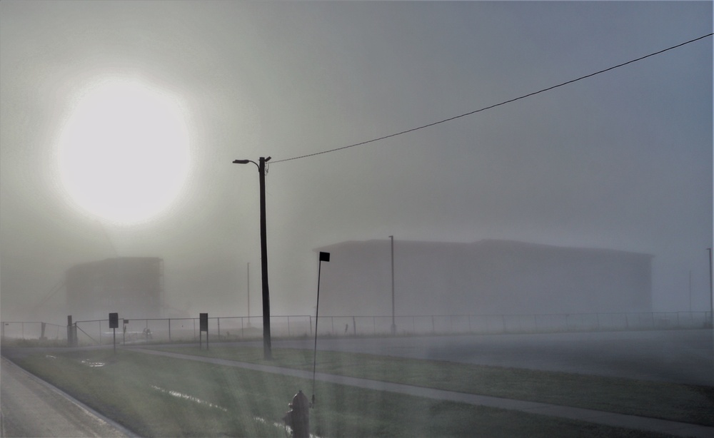 Foggy morning of barracks construction at Fort McCoy