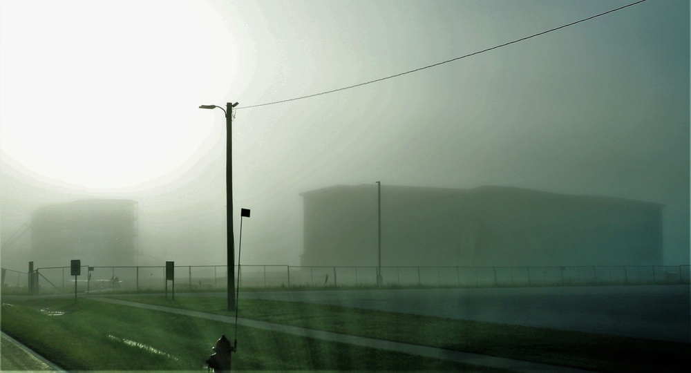 Foggy morning of barracks construction at Fort McCoy